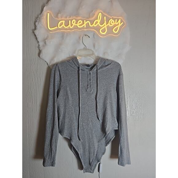 Hooded Henley Baddie Bodysuit Plus 2X Sportycore Indiesleeze Grunge Gorpecore - Picture 1 of 5